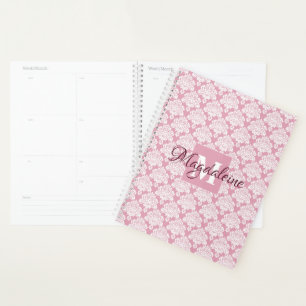 Stoffelijk Roos Damask Planner met Monogram & Naam