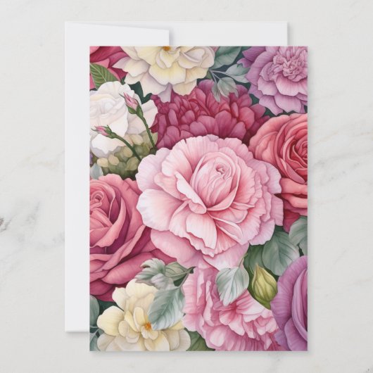 Stoffelijk Roos en Sage Bloemenbruiloft Kaart (Achterkant)