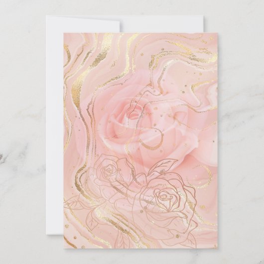 Stoffelijk Roos & Gouden Huwelijksuitnodiging Kaart (Achterkant)