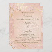 Stoffelijk Roos & Gouden Huwelijksuitnodiging Kaart (Voorkant / Achterkant)