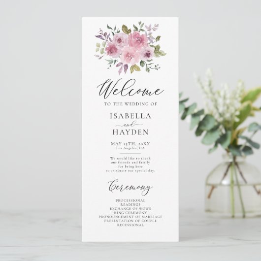 Stoffelijk Roos Mauve Bloemen Rustieke Waterverf B Programma (Staand voorkant)