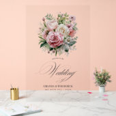 Stoffelijk Roos, Mint Groen, en Blush Bloemen Brui Acryl Bord (Huwelijk)