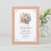 Stoffelijk Roos, Mint Groen, en Blush Bloemen Brui Kaart (Staand voorkant)