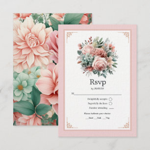 Stoffelijk Roos, Mint Groen, en Blush Bloemen Brui RSVP Kaartje
