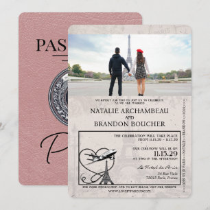 Stoffelijk Roos Paris Passport Bruiloft Kaart