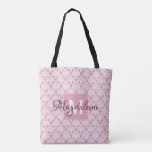 Stoffelijk Roos Roze Bloemen Chic Damask Monogram Draagtas (Achterkant)