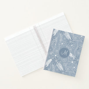 Stoffelijke blauwe boho veren bloemen paislies mon notitieboek