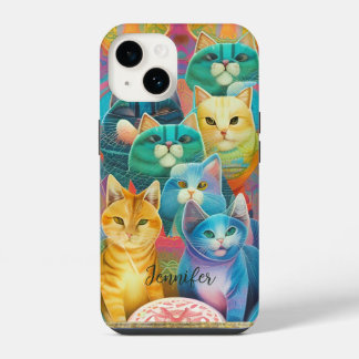 Stoffen kleurrijke katten iPhone 14 hoesje