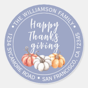 Stofferige Maarts Viooltje Thanksgiving Retouradre Ronde Sticker