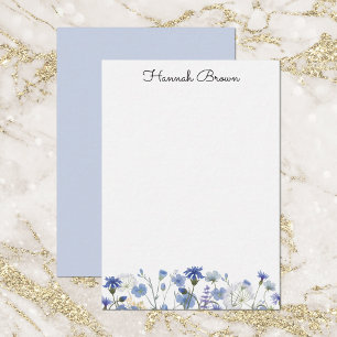 Stoffig Blau Aquarel Bloementuin Notitiekaartje