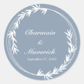 Stoffig Blau Blad Ronde Sticker (Voorkant)