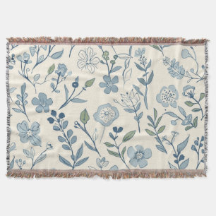 Stoffig Blau Bloemenweide Botanisch Patroon Deken