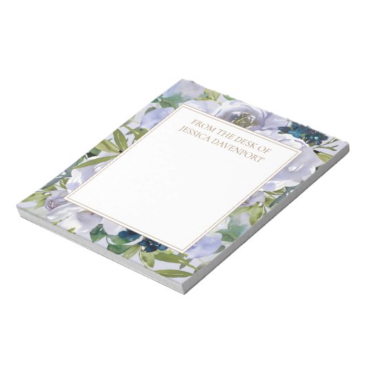 Stoffig blau bloemmotief groene bladeren Vanaf bu Notitieblok (Gedraaid)