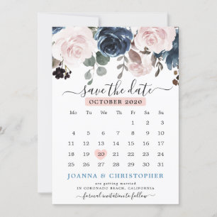 Stoffig Blau Blos Roze Bloemige Botanische Bruilof Save The Date