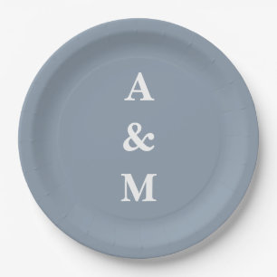 Stoffig blau eenvoudig monogram initiaal elegante  papieren bordje