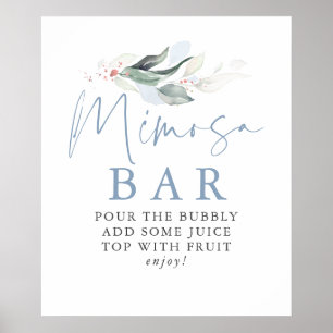 Stoffig blau groen roos gouden blad Mimosa bar bor Poster