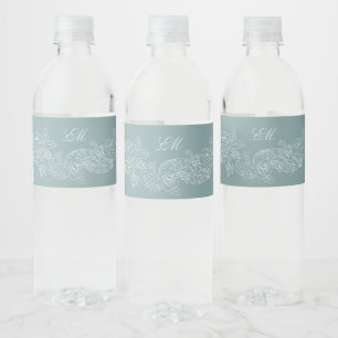 Stoffig blau romantisch ornament initialen waterfles etiket