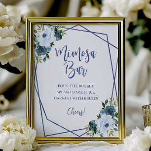 Stoffig blau waterverf bloemachtig Mimosa bar bord Poster