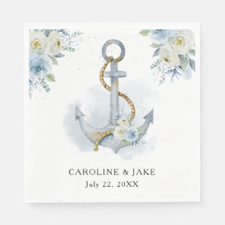 Stoffig Blauw Bloemen Anker Nautische Huwelijk Servet
