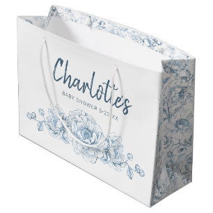Stoffig Blauw Bloemen Baby shower Grote Geschenkta Groot Cadeauzakje