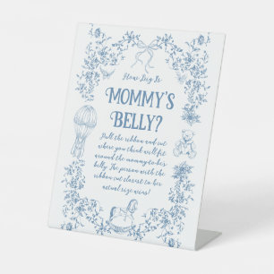 Stoffig Blauw Bloemen Baby shower Moeder Buik Reclamebord Met Voetstuk