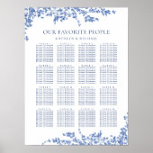 Stoffig Blauw Bloemen Bruiloft 16 Tafel Zitplaats Poster (Voorkant)