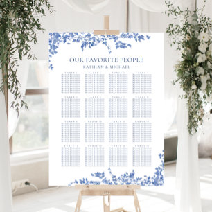 Stoffig Blauw Bloemen Bruiloft 16 Tafel Zitplaats Poster