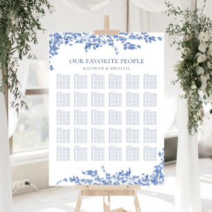 Stoffig Blauw Bloemen Bruiloft 30 Tafel Zitplaats Poster