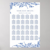 Stoffig Blauw Bloemen Bruiloft 30 Tafel Zitplaats Poster (Voorkant)