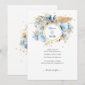 Stoffig Blauw Bloemen Goud Bruiloft Kaart (Voorkant / Achterkant)