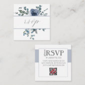 Stoffig Blauw Bloemen & Grijs QR Code RSVP-Kaart Informatiekaartje (Voorkant / Achterkant)