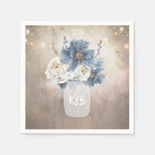 Stoffig Blauw Bloemen Mason Jar Rustiek Land Servet