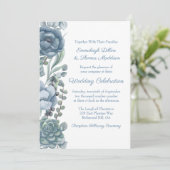 Stoffig Blauw Bloemen Succulenten Bruiloft Kaart (Staand voorkant)