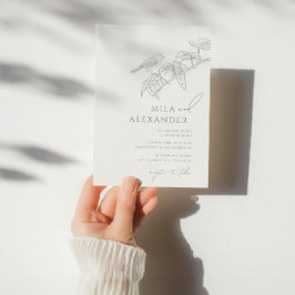 Stoffig Blauw  Bloemen Zangvogel Bruiloft Kaart