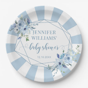 Stoffig blauw bloemenbabyboy douchepapier borden papieren bordje