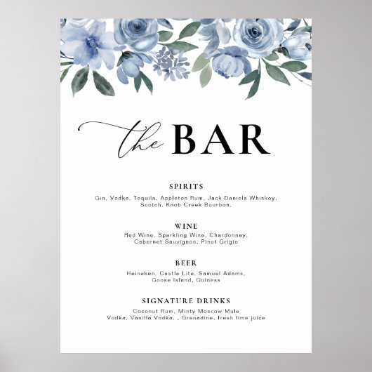 Stoffig blauw bloemenbalkmenu poster (Voorkant)