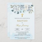 Stoffig blauw bloemendoop Spaanse uitnodiging (Voorkant / Achterkant)