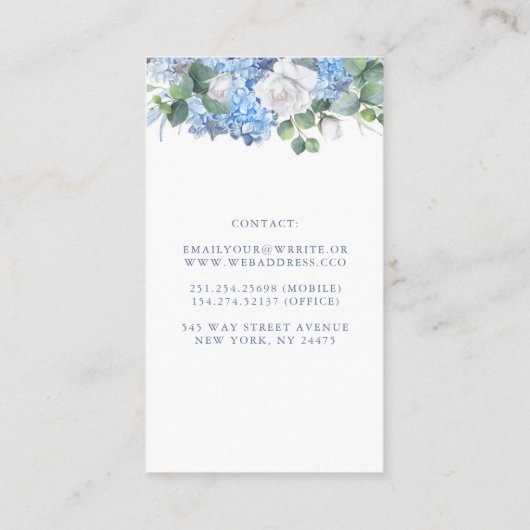 Stoffig Blauw Bloemengroen - Hydrangea Blooms Visitekaartje (Achterkant)
