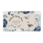 stoffig blauw bloemenrustiek script eend Ei Karton Etiket (Voorkant)