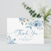 Stoffig blauw bloemig elegant bruids dank u kaart (Staand voorkant)