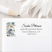 Stoffig blauw bloemstuk etiket (Insitu)