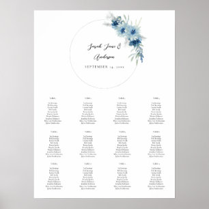 Stoffig Blauw Boho Bloemen Evenement Zitkaarten 12 Poster