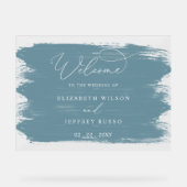 Stoffig Blauw Borstel Streken Bruiloft Welkom Acryl Bord (Voorkant)