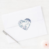  Stoffig Blauw Botanisch Bloemen Bruiloft Hart Sticker (Envelop)