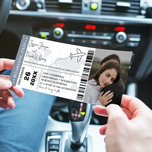 Stoffig blauw Bruiloft uitnodiging Boarding pass t