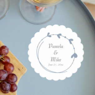 Stoffig Blauw Eenvoudig Hart Krans Bruiloft Kartonnen Onderzetters