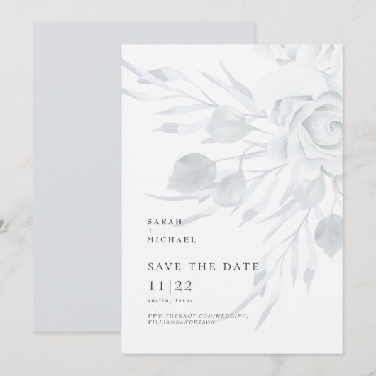 Stoffig Blauw Elegant Bloemen Bruiloft Save The Da Save The Date (Voorkant / Achterkant)