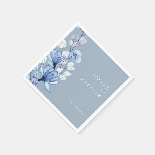 Stoffig Blauw Elegant Modern Bloemen Bruiloft Servet (Hoek)