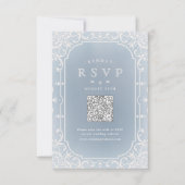 Stoffig blauw elegant romantisch QR-code RSVP Kaartje (Voorkant)