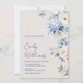 Stoffig blauw en beige baby shower uitnodiging (Voorkant)